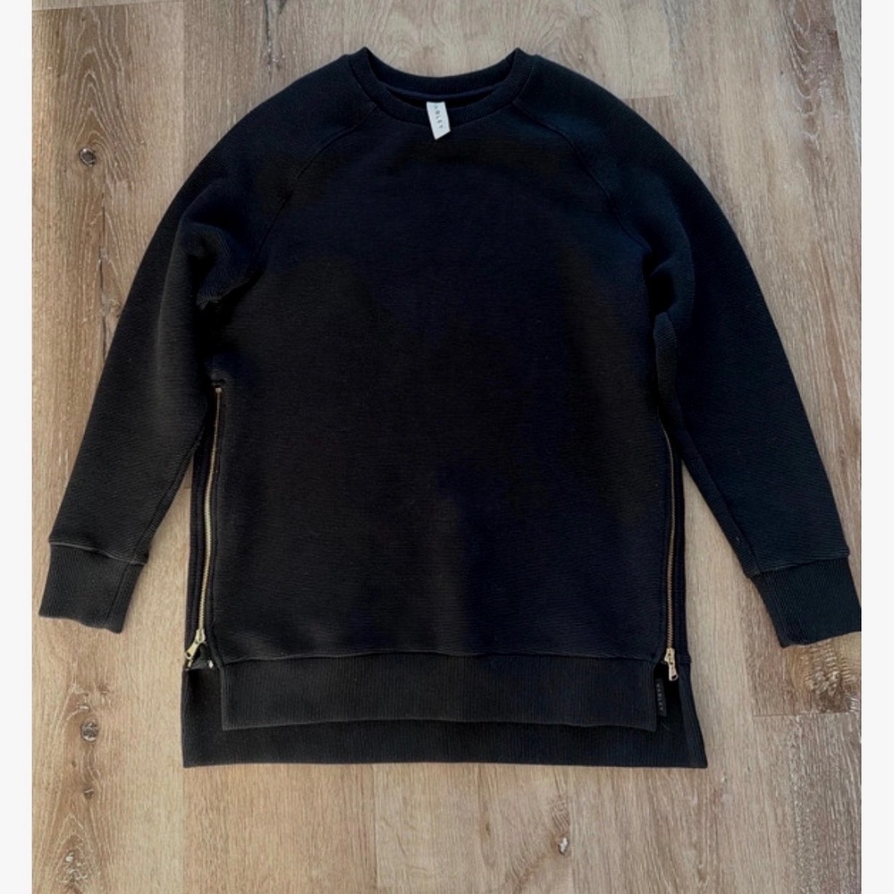 Varley Ribbed Ottoman Side Zip Sweatshirt Dark Gray Crew Neck Pullover